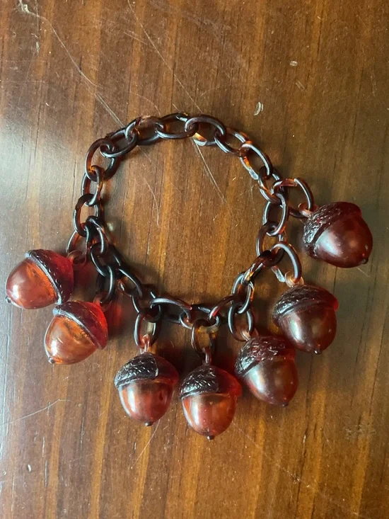 Vintage Antique Celluloid Acorn Charms Link Faux Tortoise Shell Bracelet - Picture 5 of 9